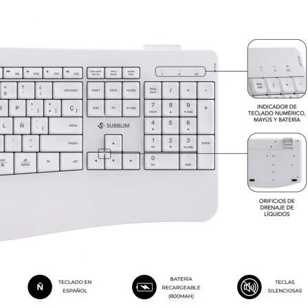 SUBBLIM Combo Dual Prowave SUBKBC-DCOPW1 - Teclado y Ratón Ergonómicos Inalámbricos Recargables, Español QWERTY, Bluetooth 5.3 y USB, Multidispositivo, Blanco SUBBLIM Combo Dual Prowave SUBKBC-DCOPW1 - Teclado y Ratón Ergonómicos Inalámbricos Recargables, Español QWERTY, Bluetooth 5.3 y USB, Multidispositivo, Blanco
